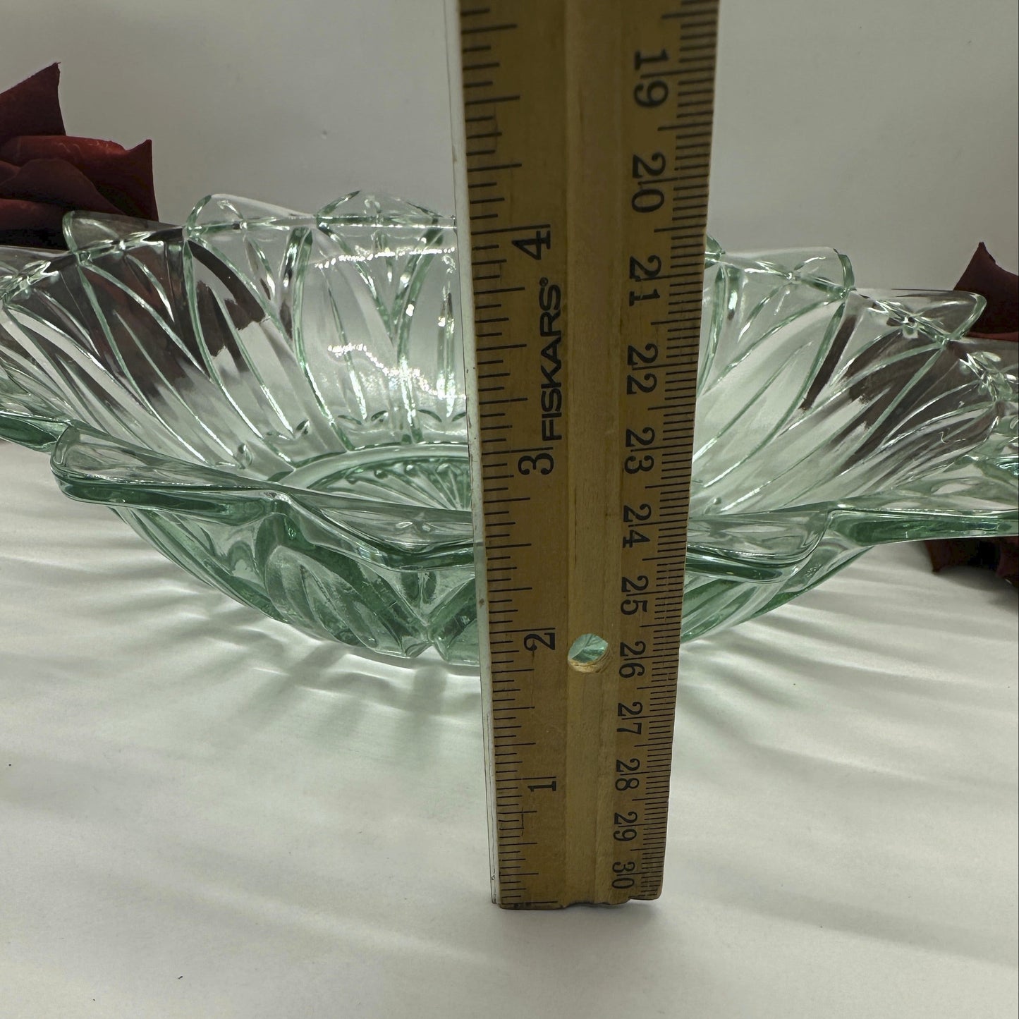 10" FEDERAL GLASS PETAL FLOWER BOWL GREEN