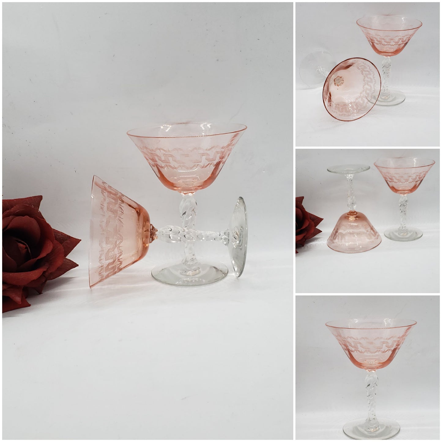Fostoria Champagne/Tall Sherbet Greek Rose (Pink) Glasses Set of 2