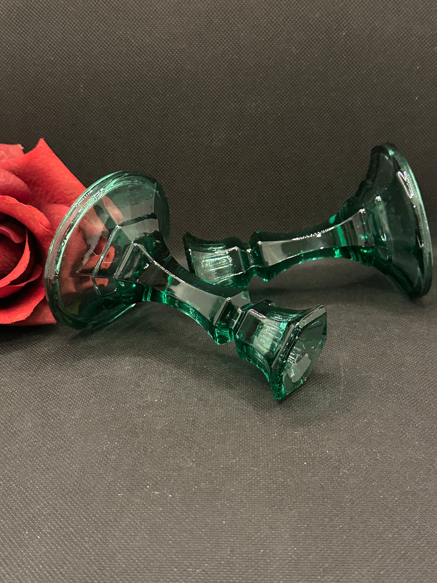 Indiana Glass Co. Teal Green Candle Holders