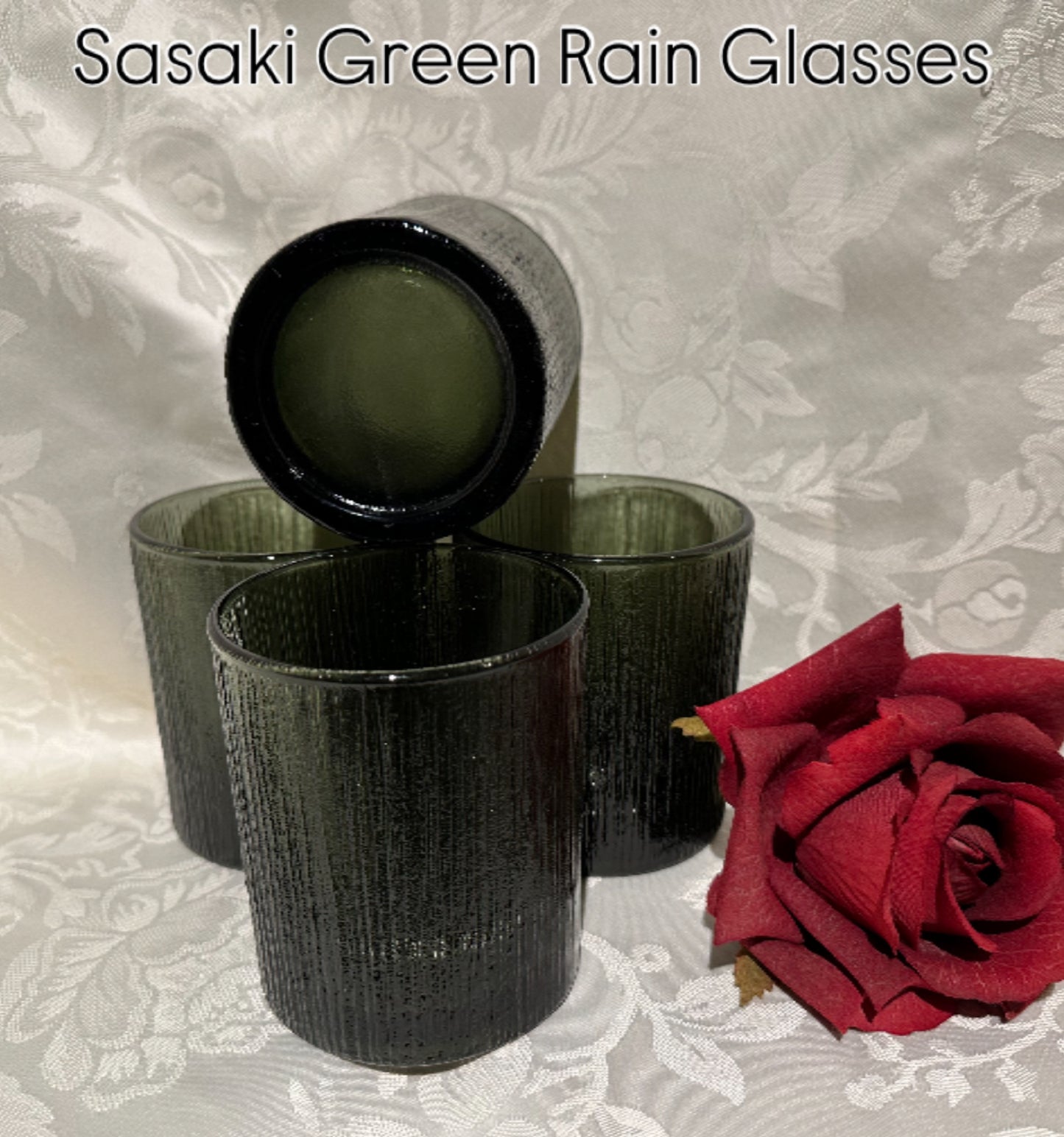 Set of 4 Sasaki Green Rain Glass Textured Tumblers
