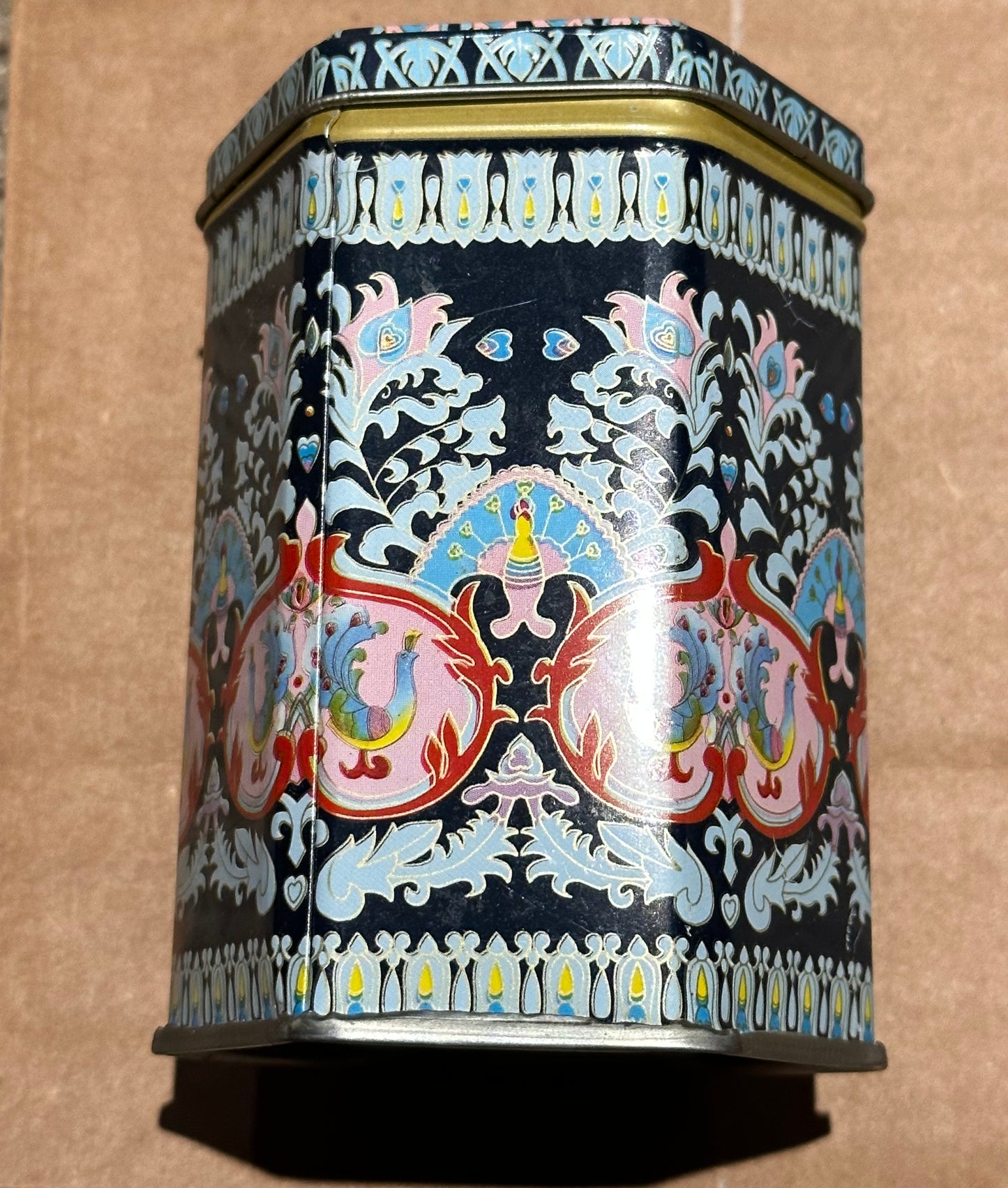Six Sided Lidded Peacock Tin