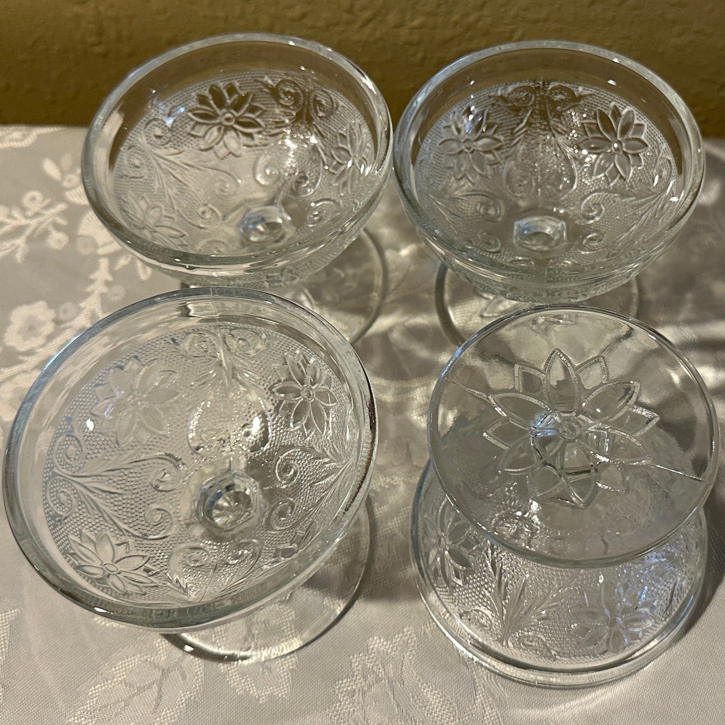 Indiana Glass Sandwich Clear Champagne Tall Sherbet Glasses