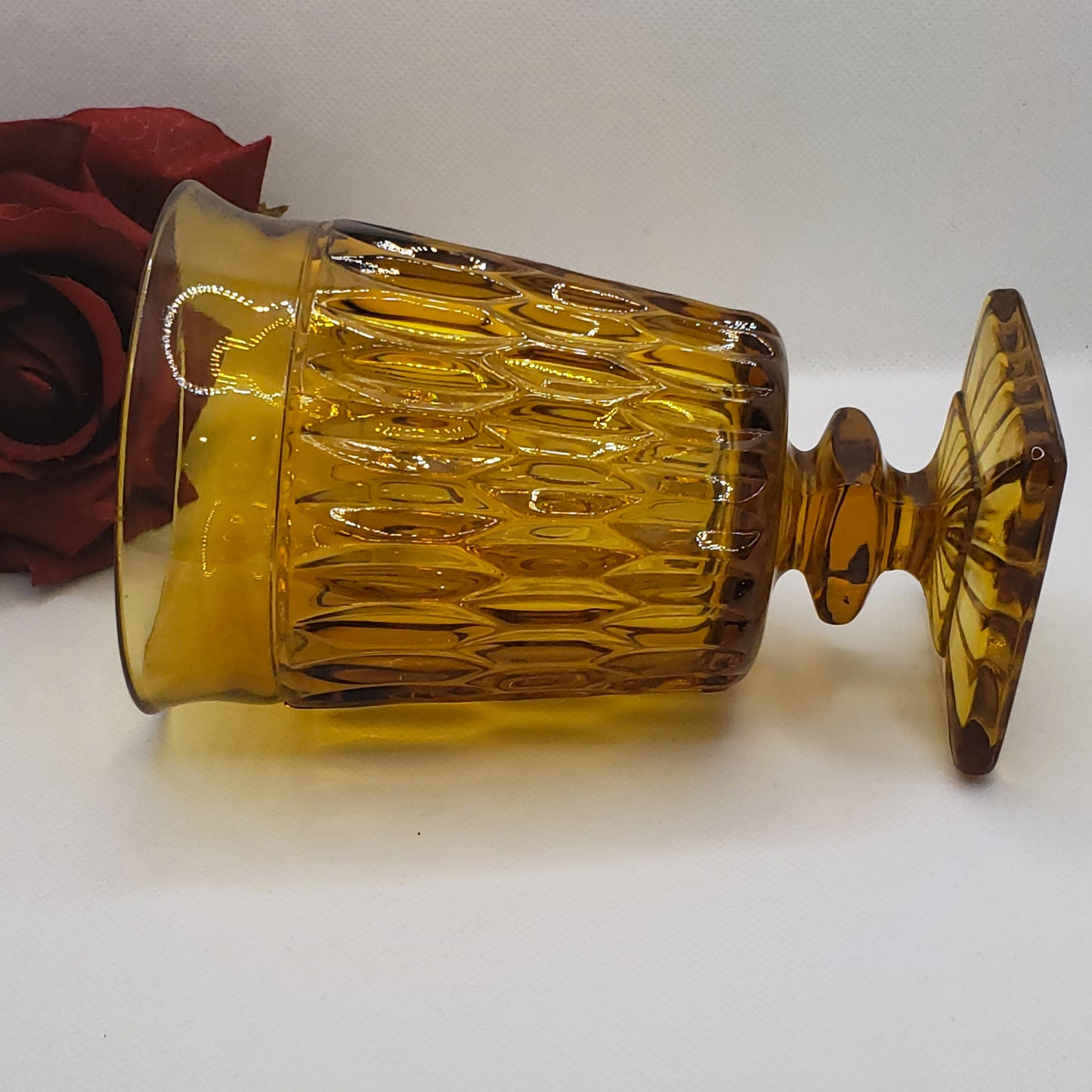 Vintage Amber Indiana Glass Co Pedestal Drinking Goblet Square Base