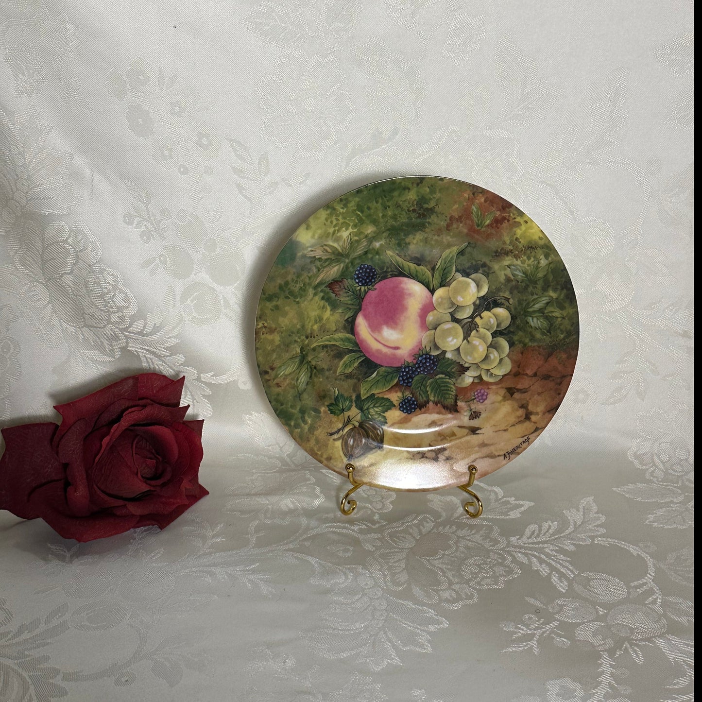 Vintage Rochard Limoges France, Fruit Still Life China Dessert Plates