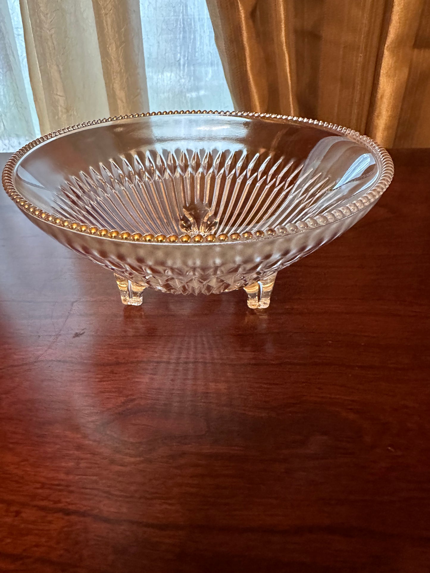 Jeannette Glass Three Footed Glass Bowl