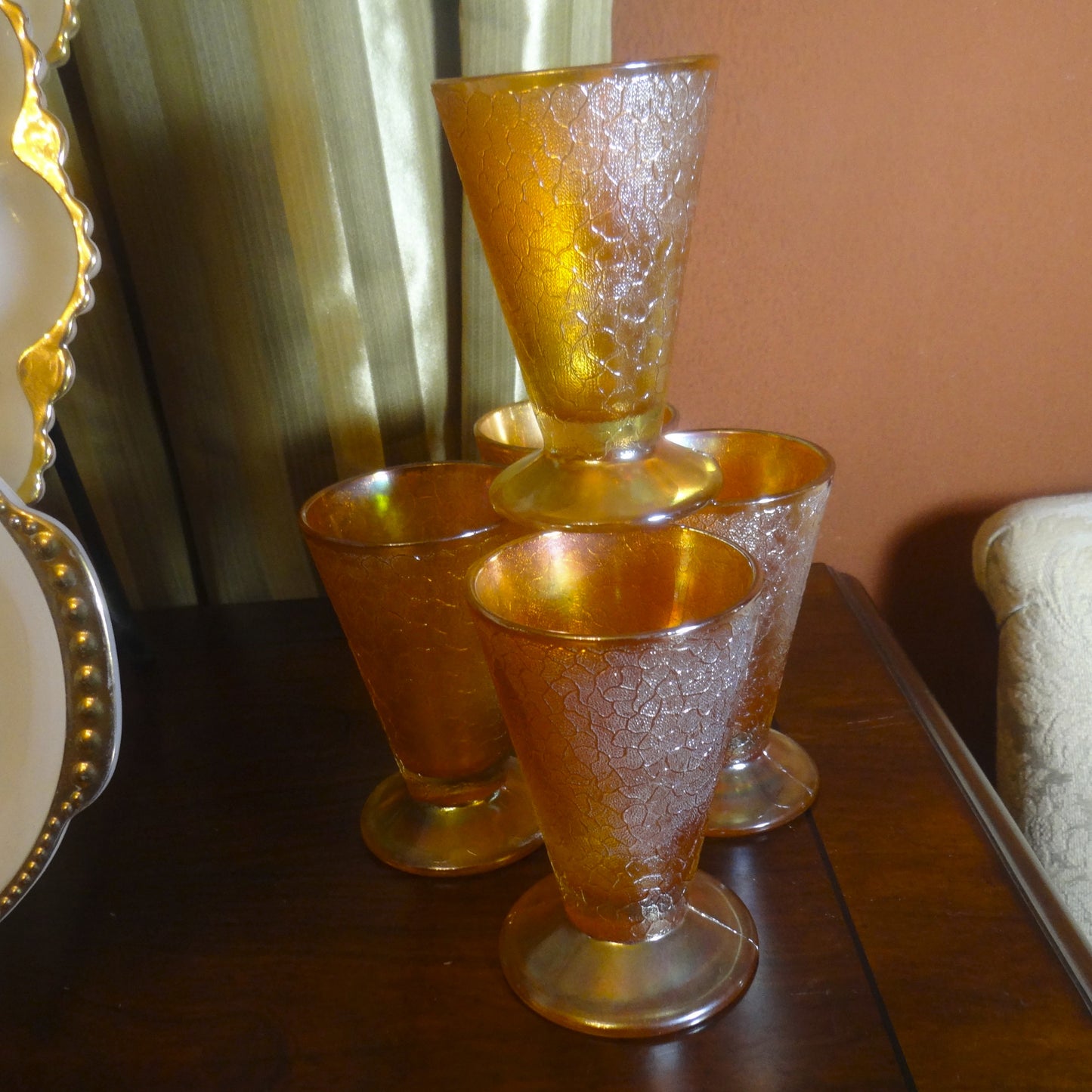 Vintage Jeanette Imperial Carninal Glass Footed Juice Glasses - Set of 4