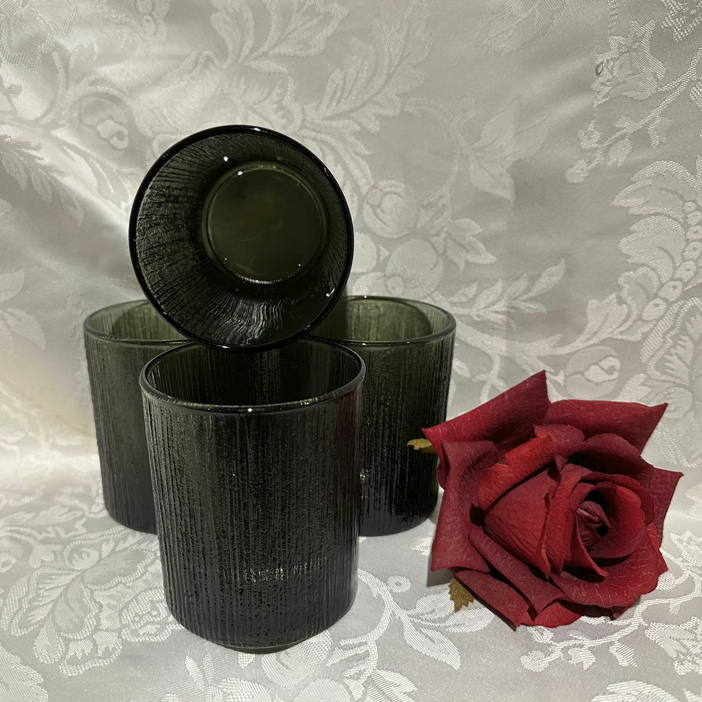 Set of 4 Sasaki Green Rain Glass Textured Tumblers