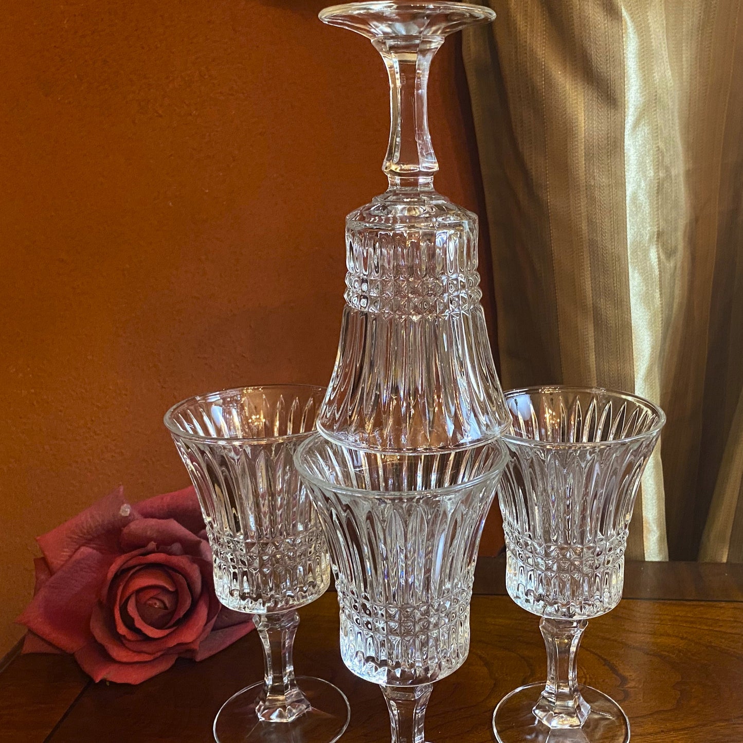 Tiara Fostoria 24% Lead Crystal Clear Ribbed Goblets