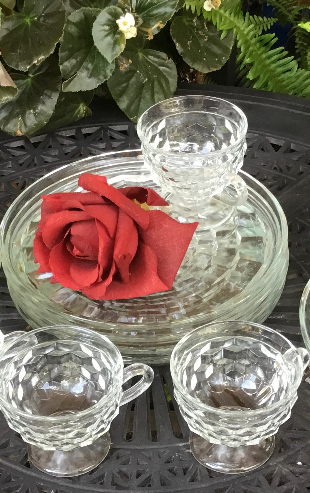 Colony Whitehall Clear Depresion Glass Snack Set