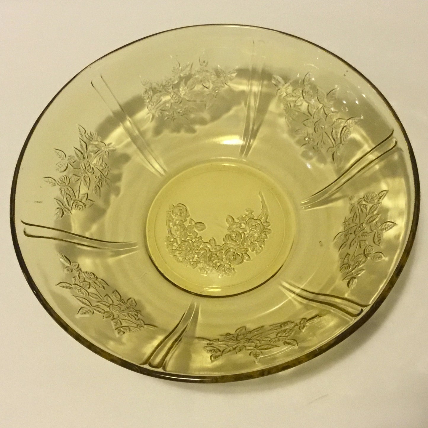 Federal Glass Amber Sharon Cabbage Rose 8" Fruit Bowl