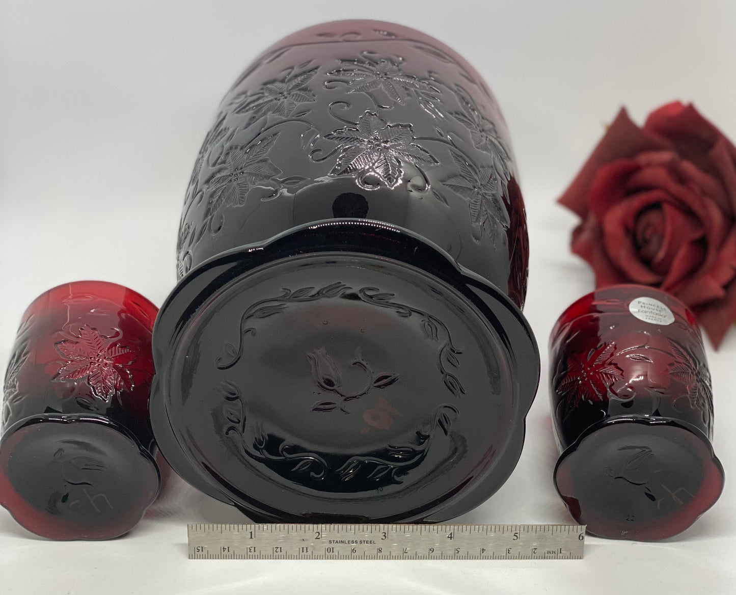Princess House Fantasia Ruby Red Candle Holder and Two Votive Holders