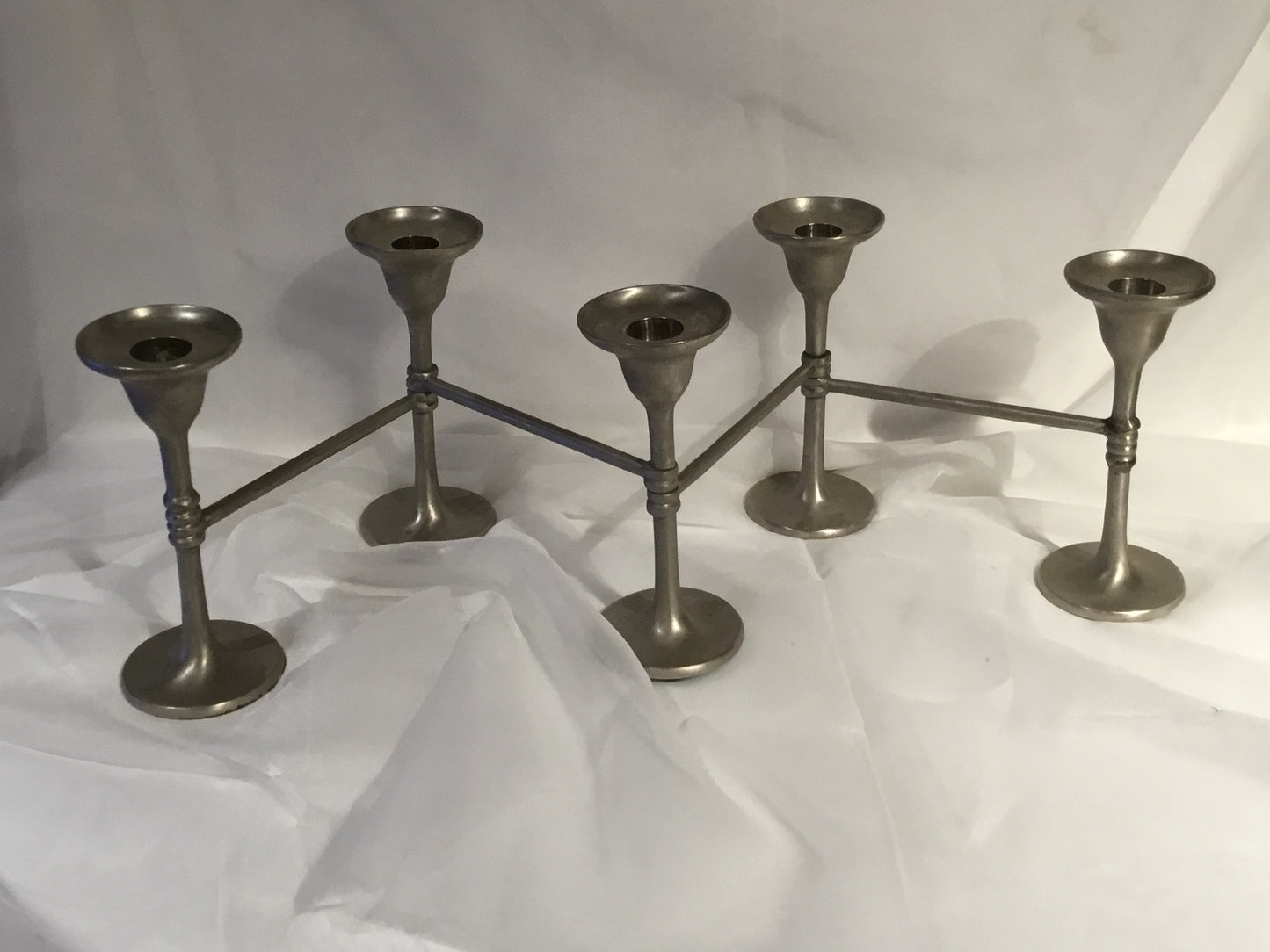 Pottery Barn 5 Arm Silver Adjustable, Expandable Pillar Candle Holder Centerpiece