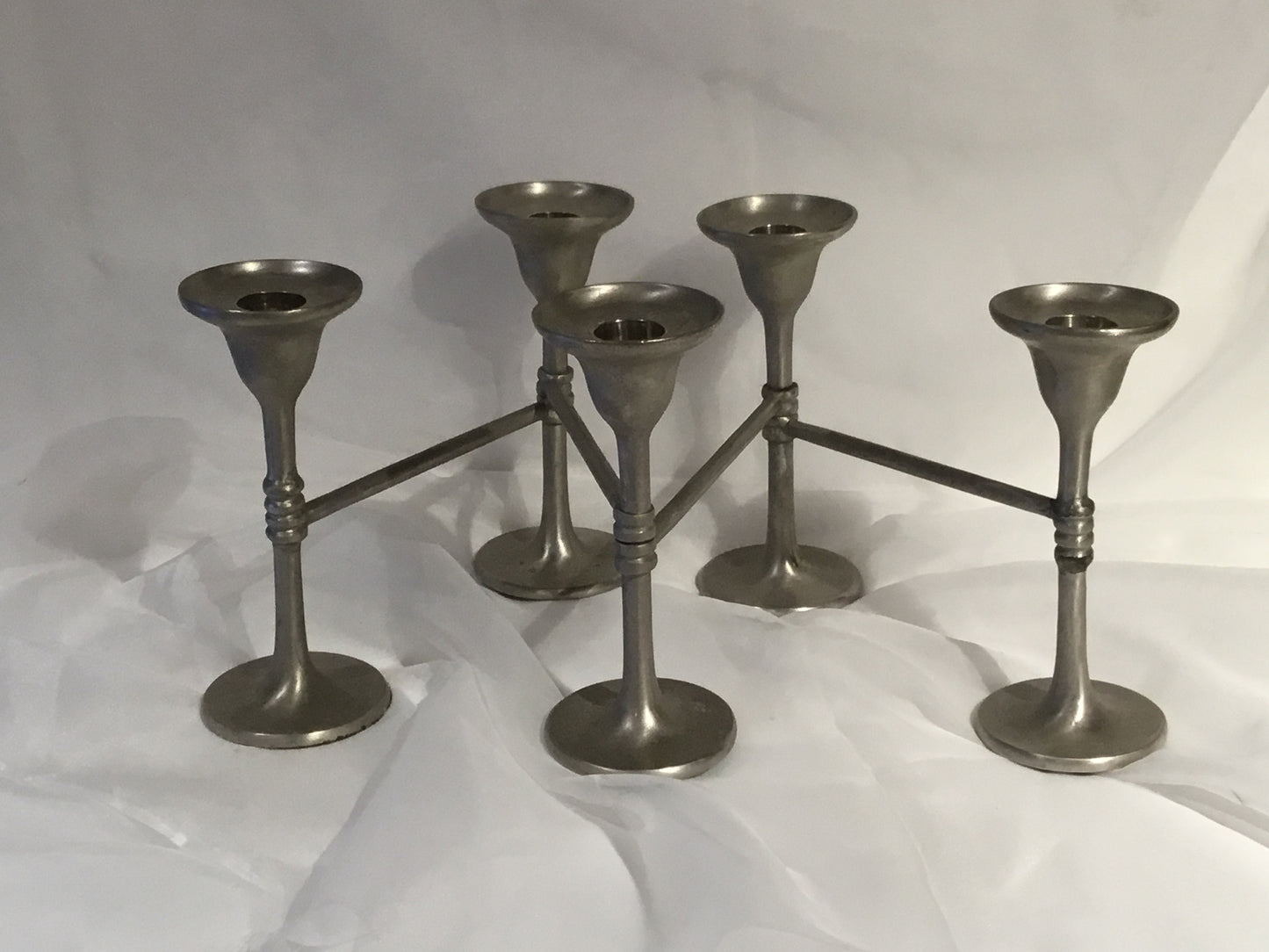 Pottery Barn 5 Arm Silver Adjustable, Expandable Pillar Candle Holder Centerpiece