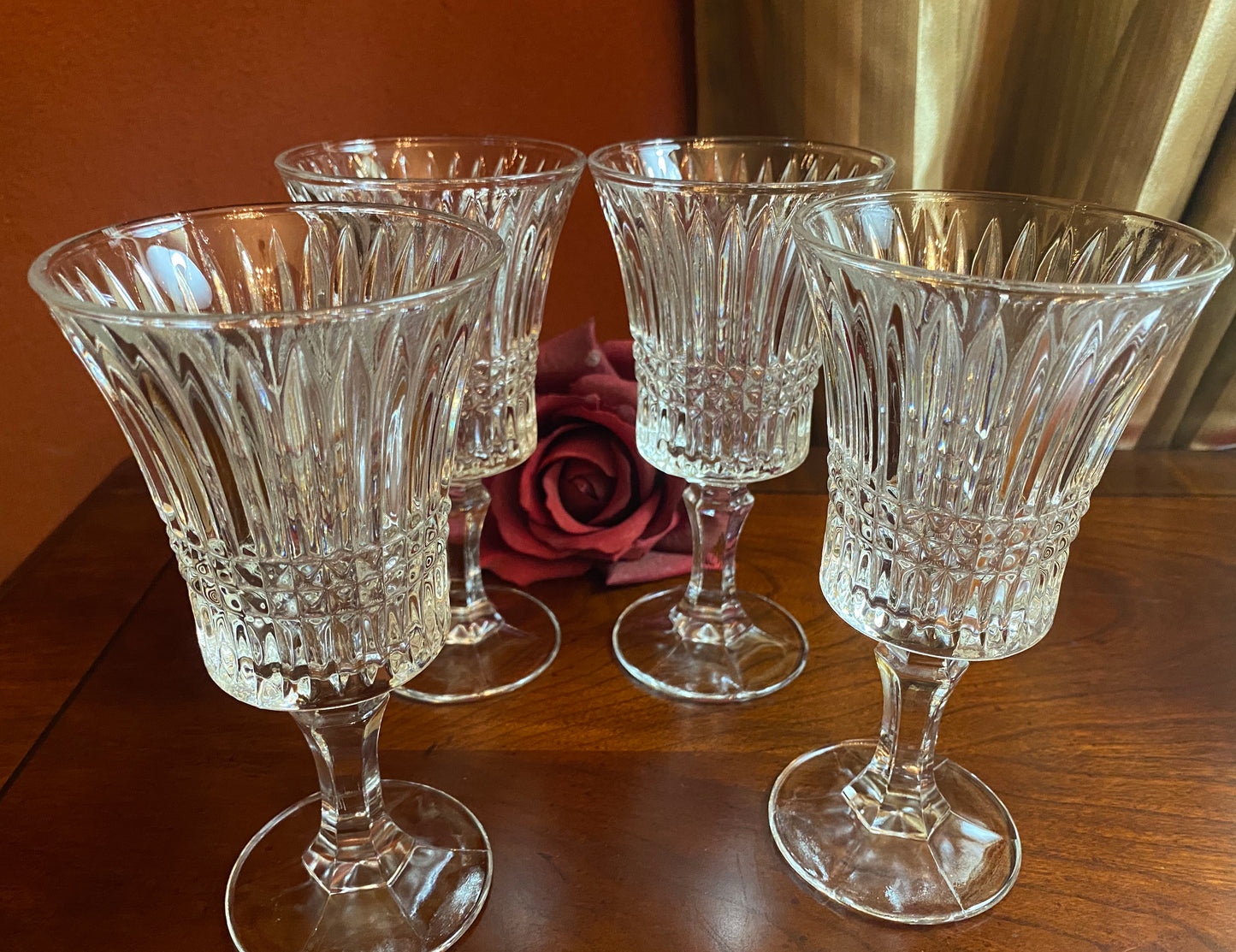 Tiara Fostoria 24% Lead Crystal Clear Ribbed Goblets