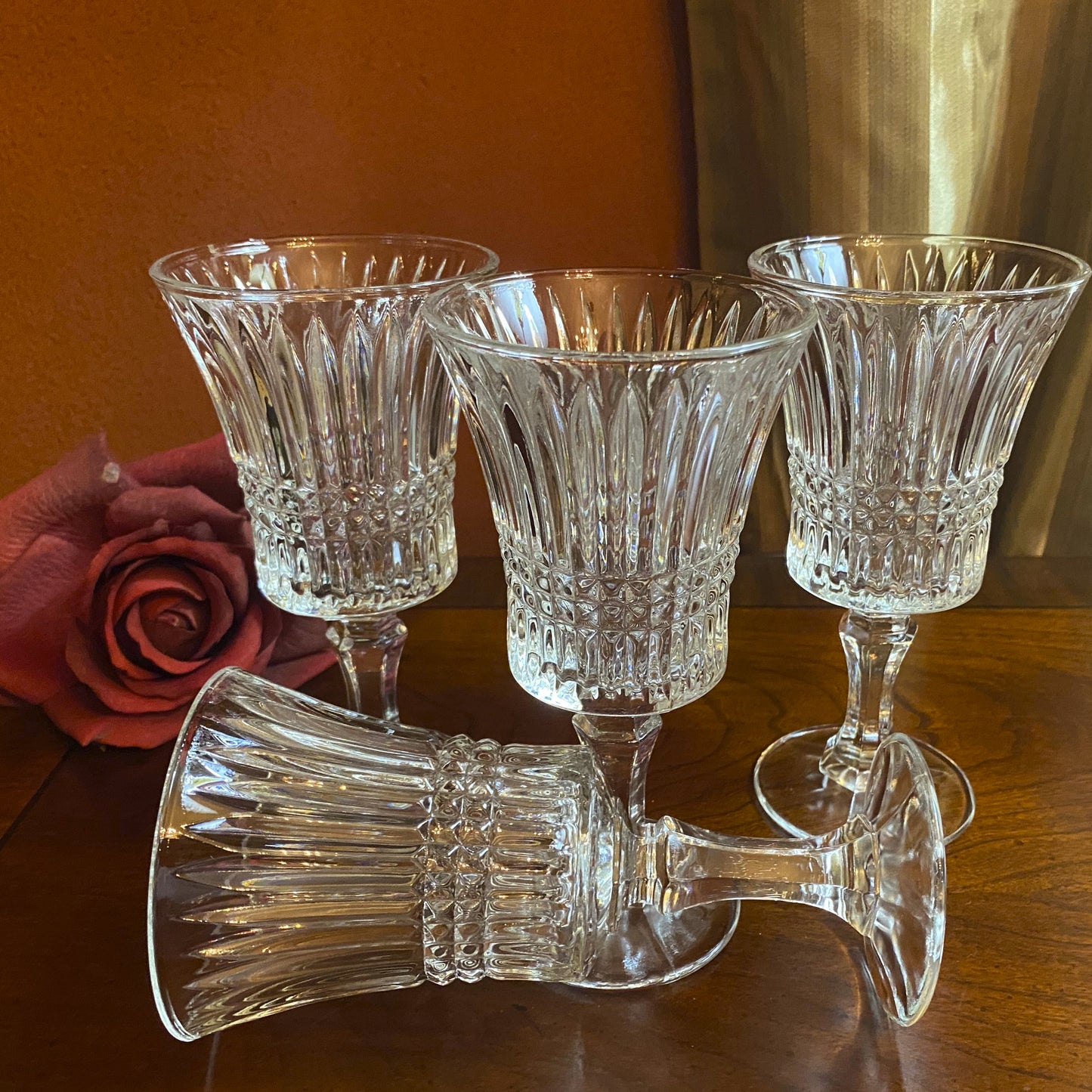 Tiara Fostoria 24% Lead Crystal Clear Ribbed Goblets