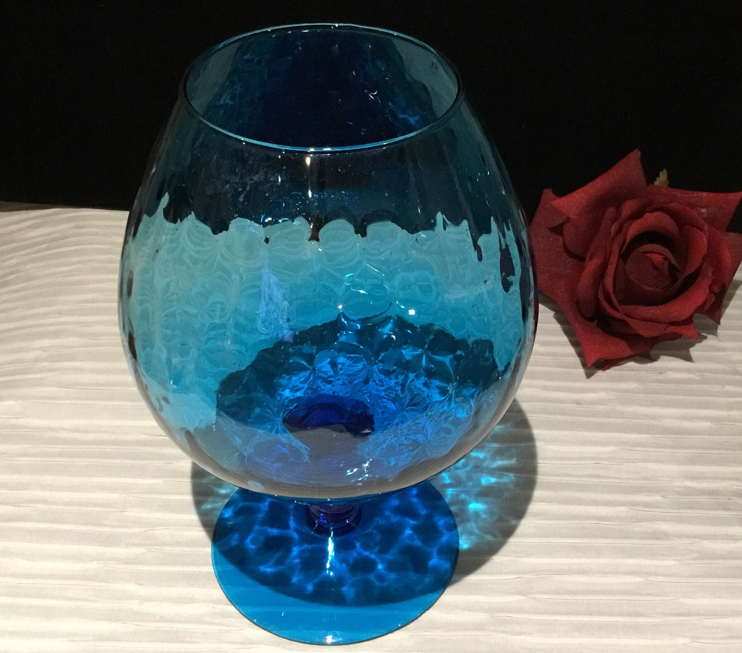 Vintage Empoli Style Stemmed Blue Glass Vase