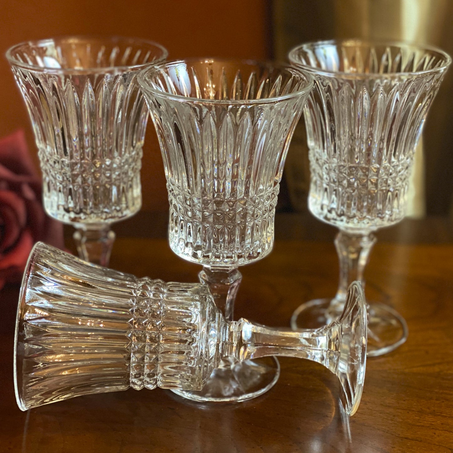 Tiara Fostoria 24% Lead Crystal Ribbed Goblets