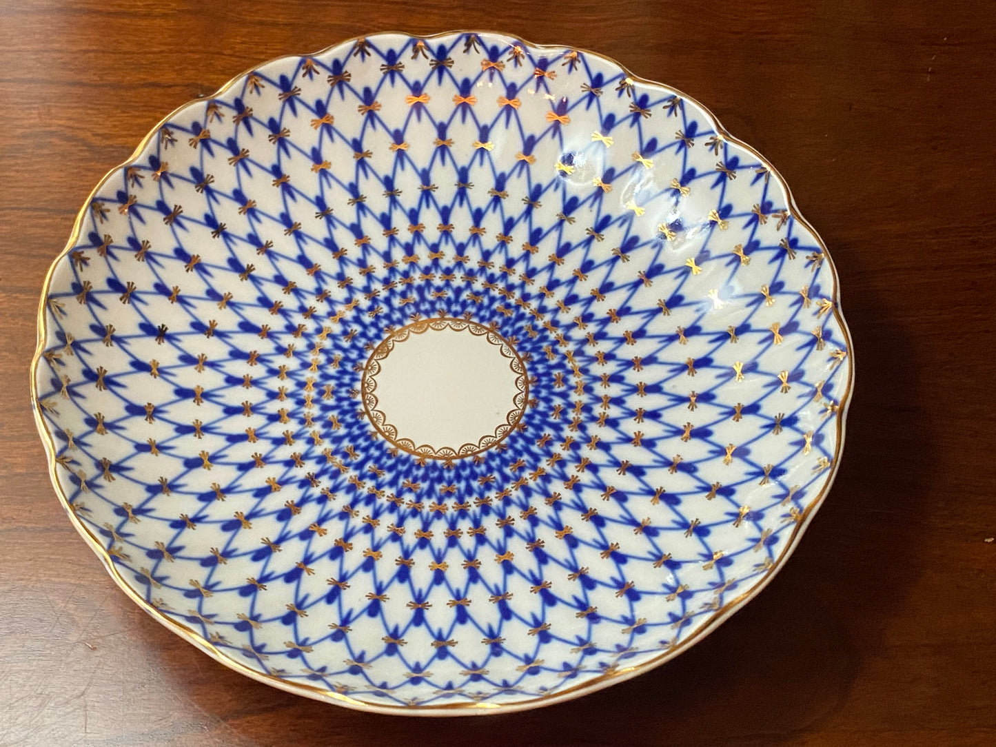 Vintage Lomonosov Colbalt Net Tulip Porcelain Pastry Dish
