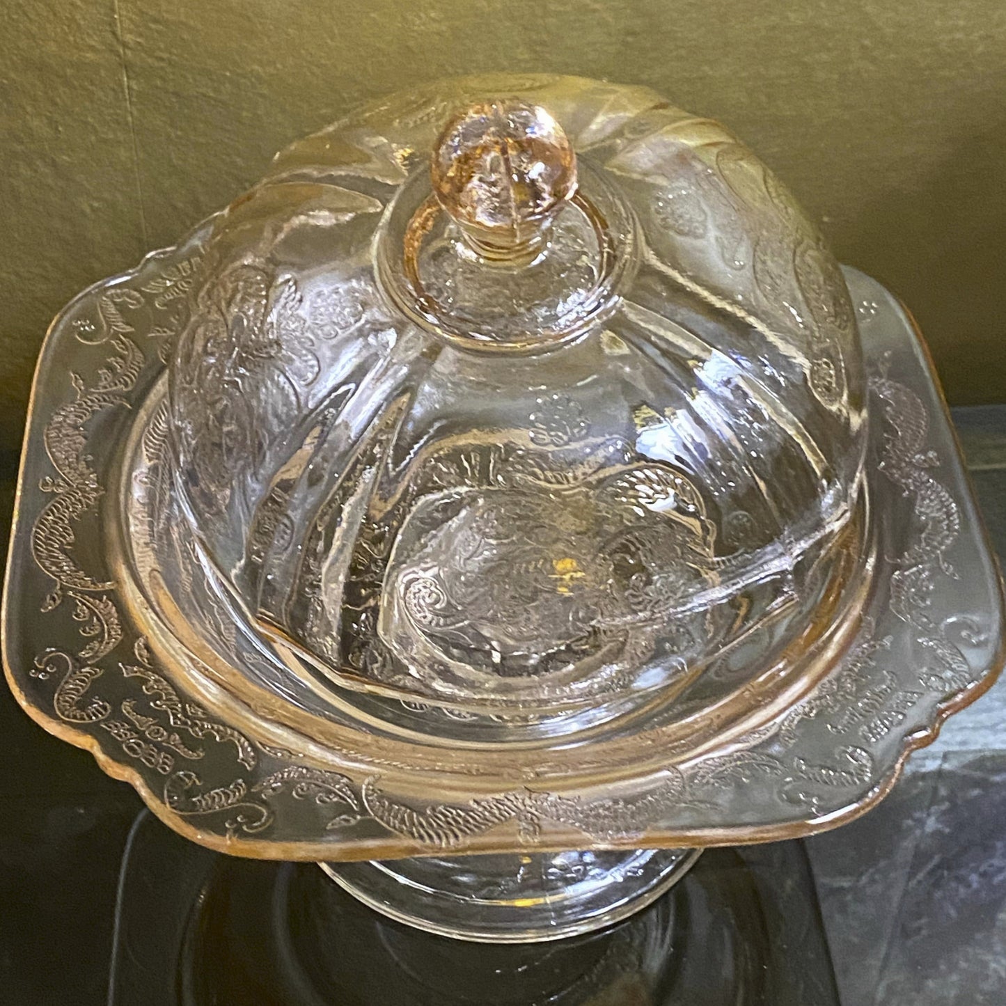 Pink Depression Glass Pedestal Dish with Lid, by Federal Glass Co.