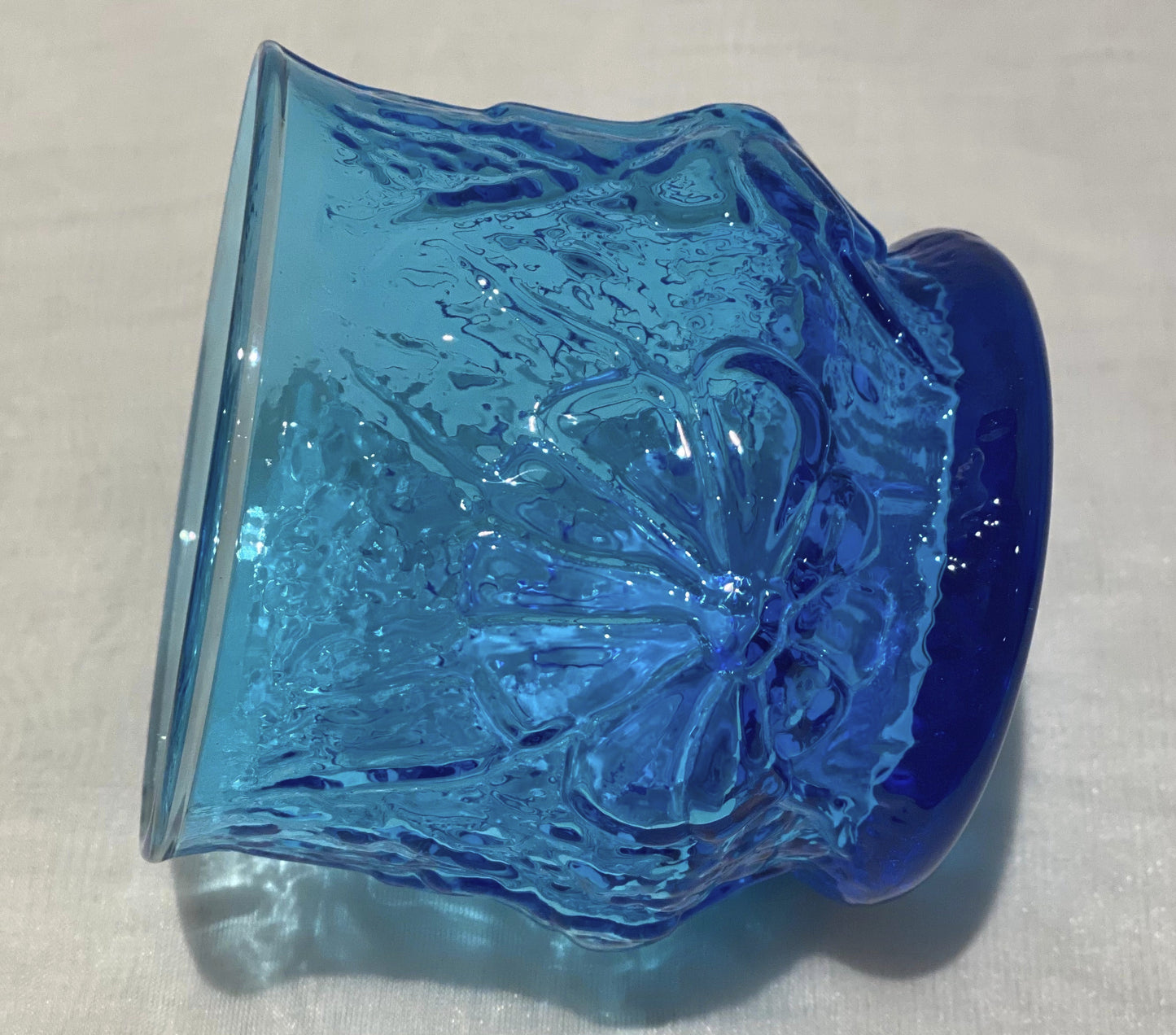 Old Fashioned Rain flower Laser Blue Glasses by Anchor Hocking