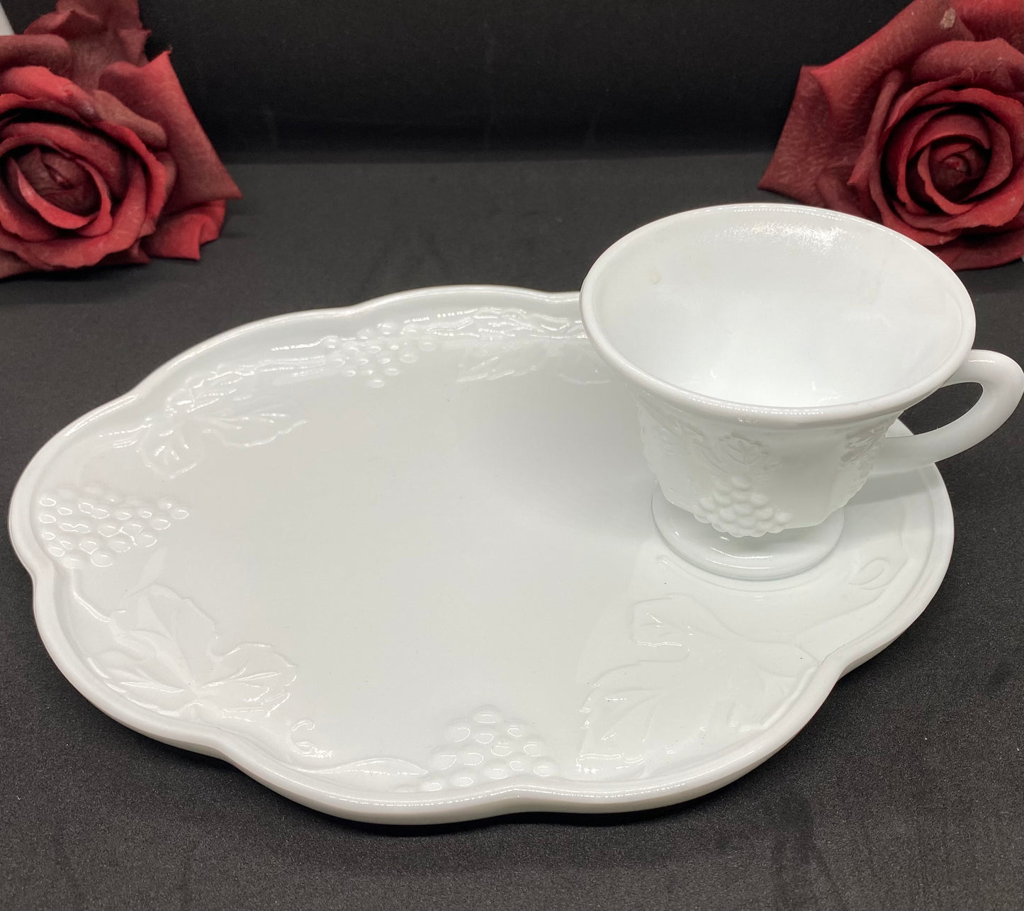 Snack Plate & Punch/Snack Cup Set Harvest Milk Glass by Colony, Sets of 4