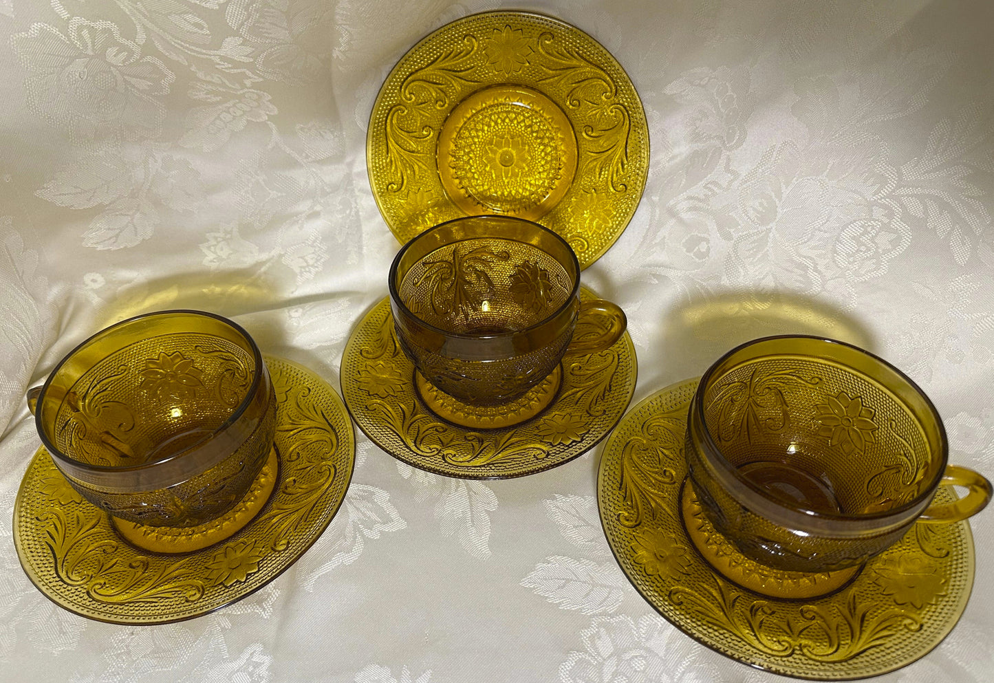 Amber Cups and Saucer, Sandwich Collection by TIARA