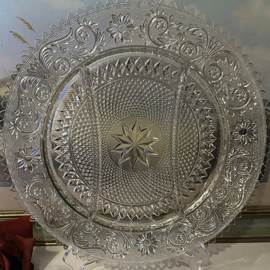 Duncan & Miller 12" Round 3 Part Relish Sandwich Clear Dish - #41