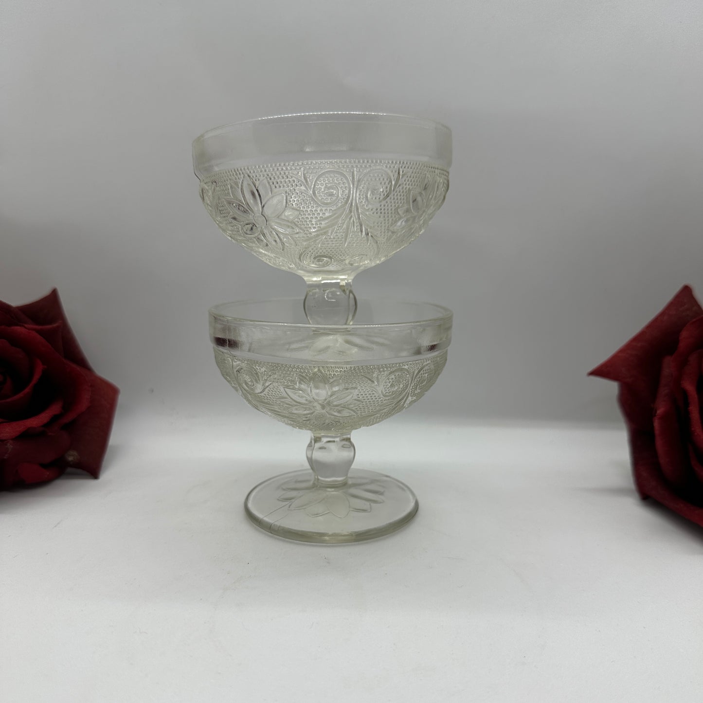 Clear Sandwich Champagne Tall Sherbet Glasses by Anchor Hocking - Set of 2