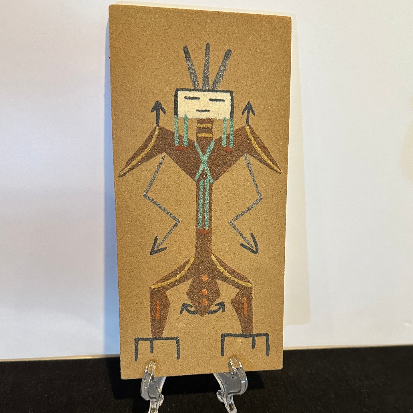 Vintage Souvenir Navajo-Style Sand Painting Figure, Marked "Big Thunder”