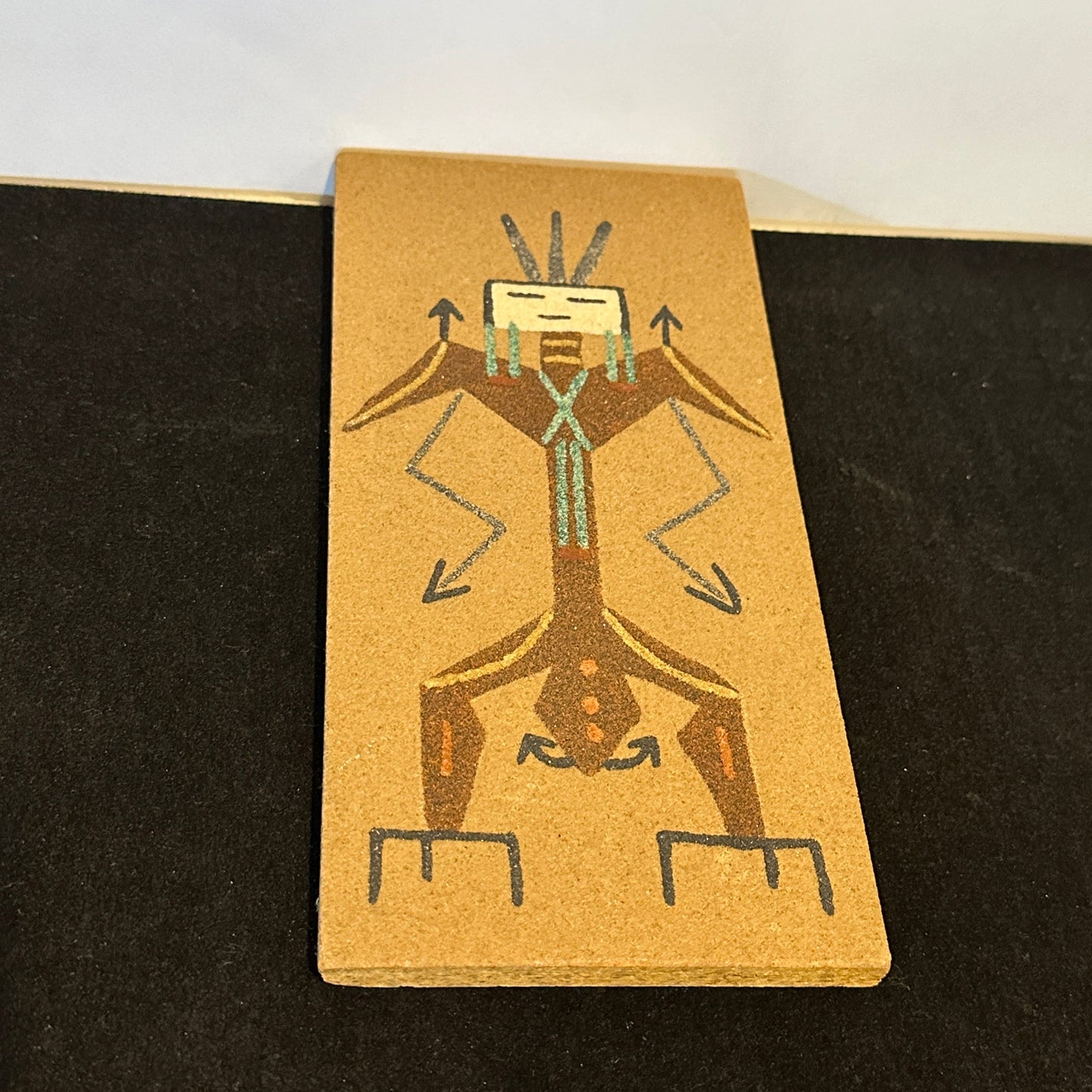 Vintage Souvenir Navajo-Style Sand Painting Figure, Marked "Big Thunder”