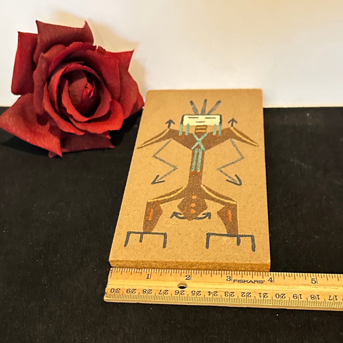 Vintage Souvenir Navajo-Style Sand Painting Figure, Marked "Big Thunder”
