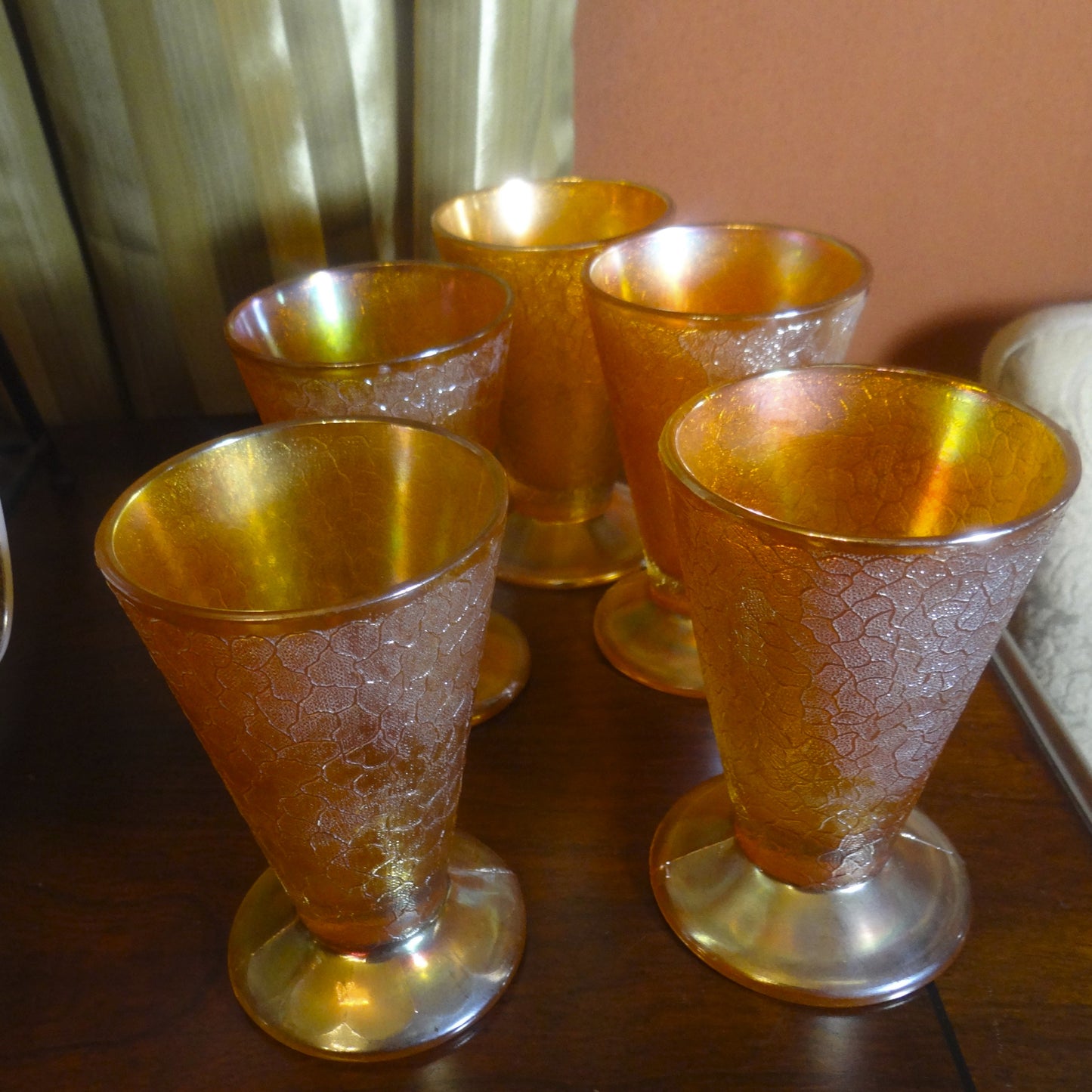 Vintage Jeanette Imperial Carinal Glass Footed Juice Glasses