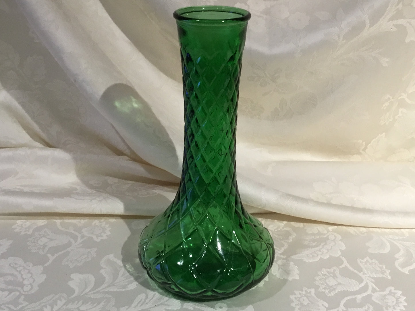 Hoosier Glass Quilted Diamond Pattern Green Glass Vase Number 4095, #3