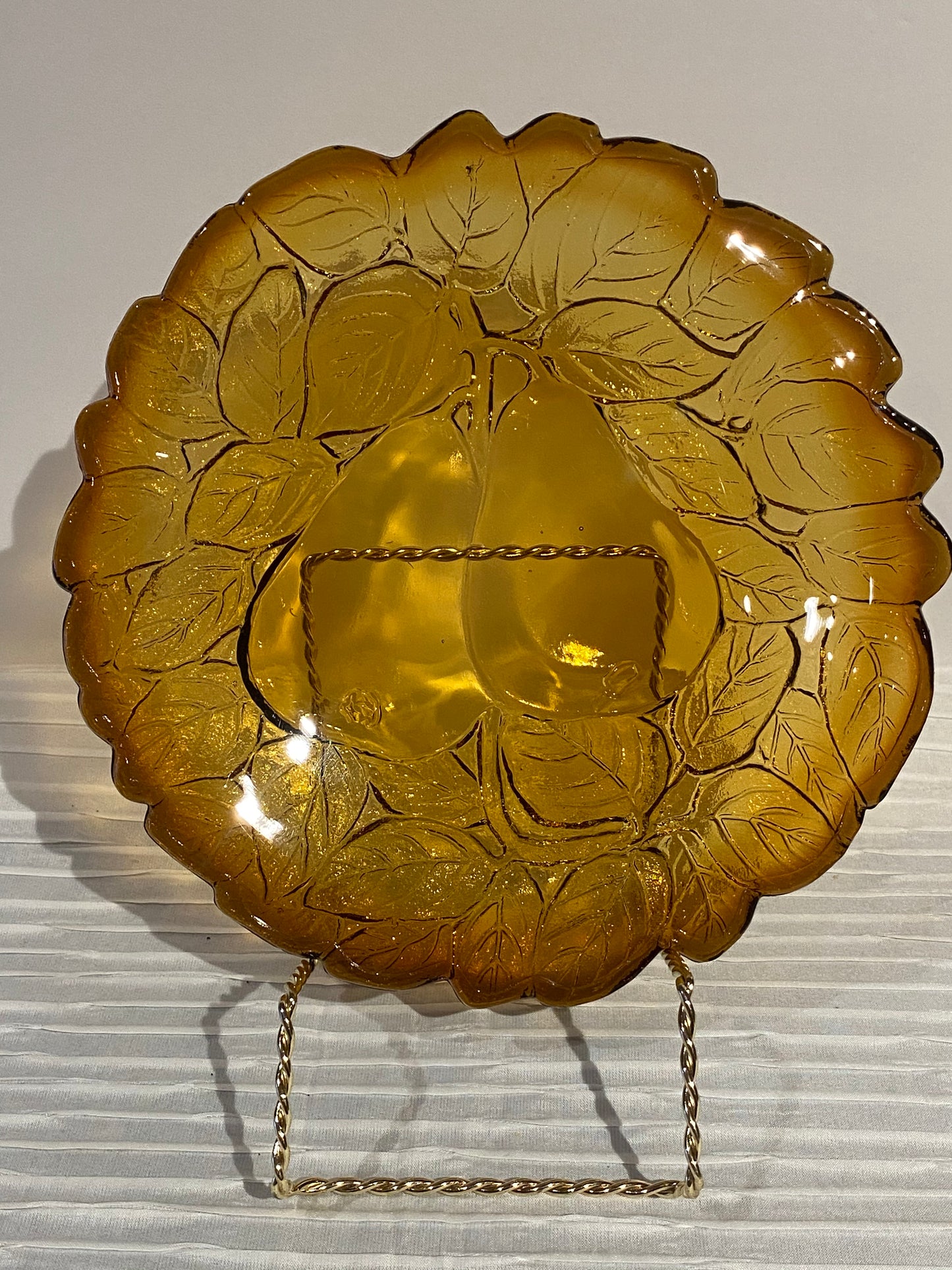 Tiara Indiana Glass Plate 8.25” Sweet Pear Amber Burnt Honey