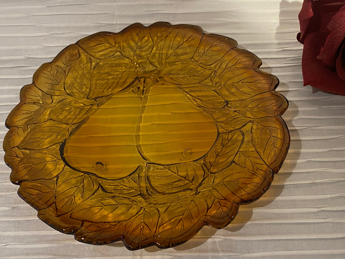 Tiara Indiana Glass Plate 8.25” Sweet Pear Amber Burnt Honey