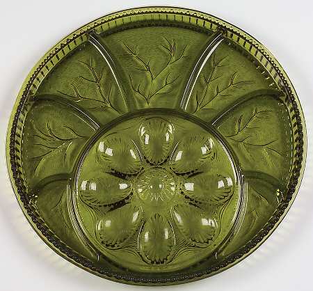 Vintage Indiana Glass Company Olive Green Deviled Egg Tray/Server