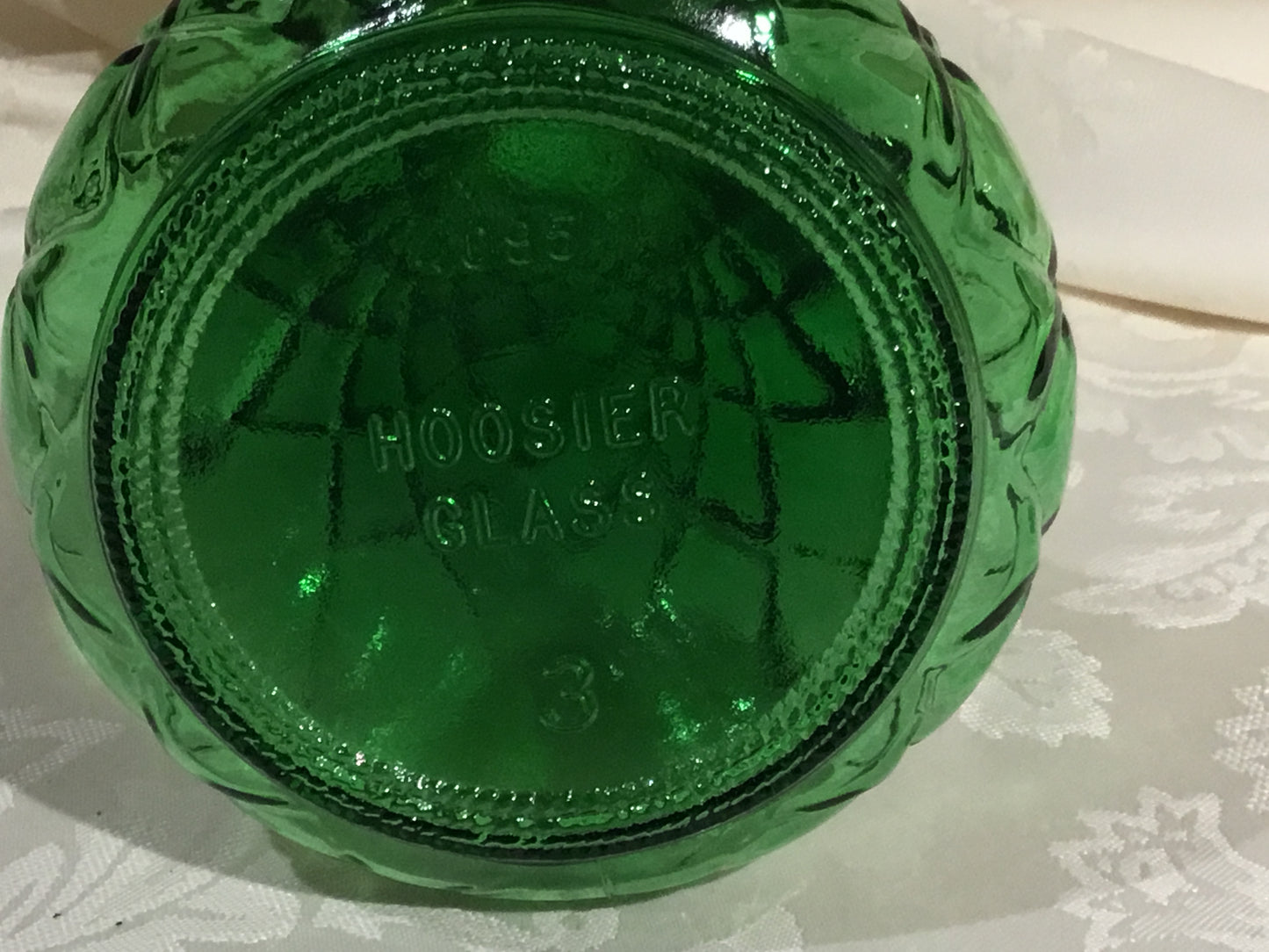 Hoosier Glass Quilted Diamond Pattern Green Glass Vase Number 4095, #3