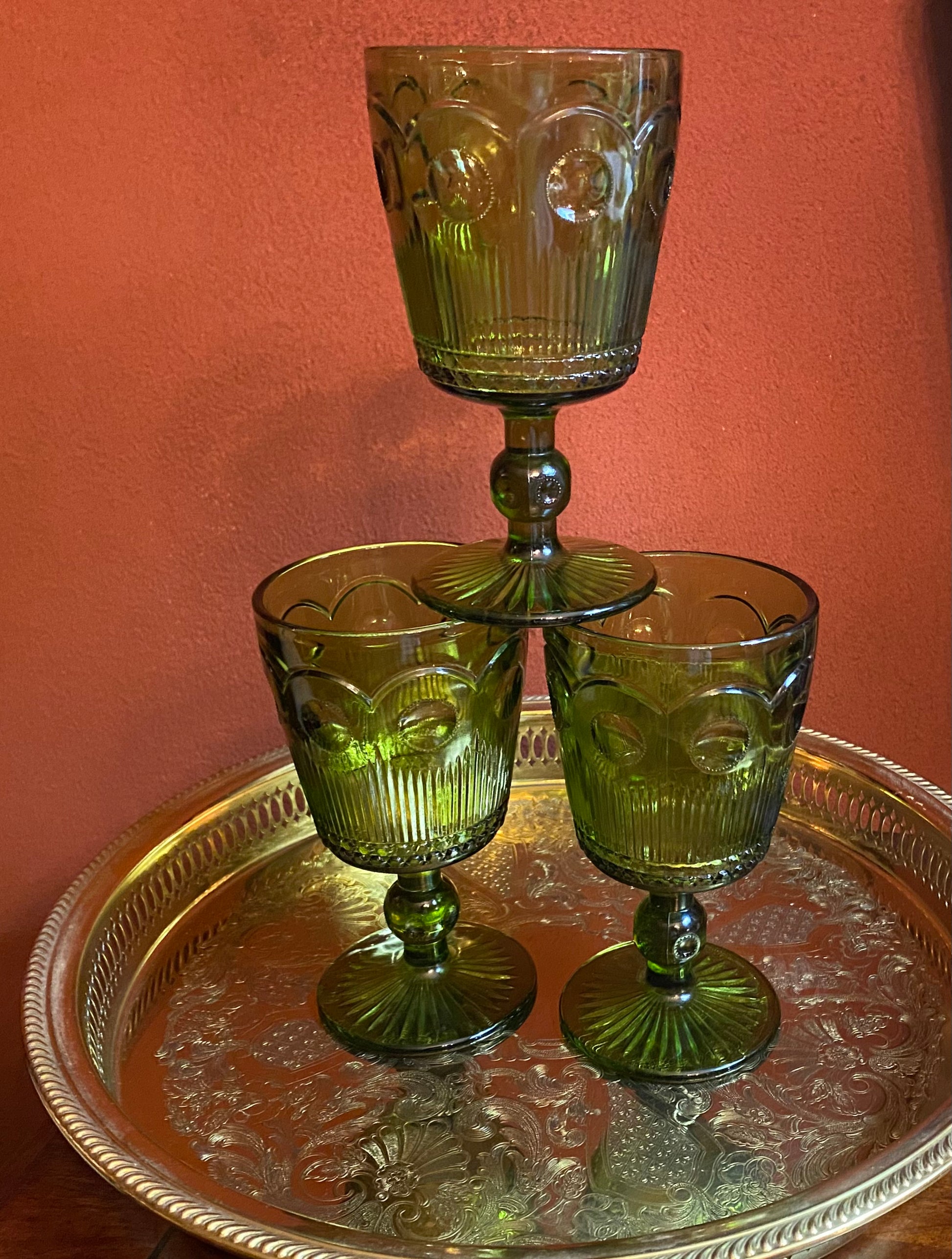 St. Genevieve Green Water Goblets by Bartlett Collins