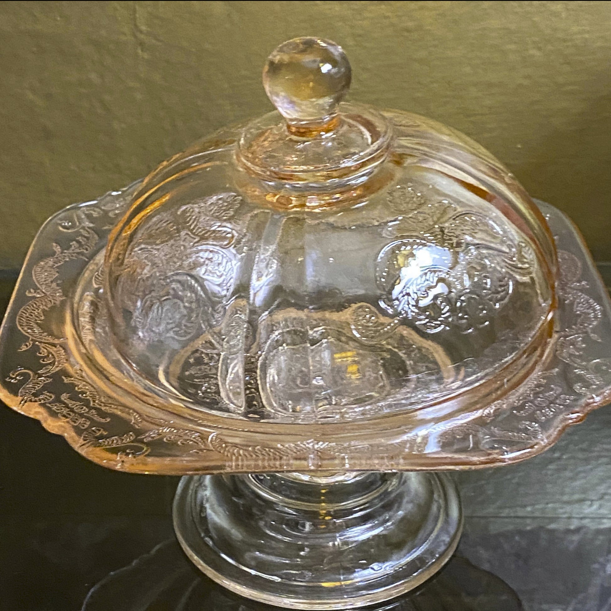 Pink Depression Glass Pedestal Dish with Lid, by Federal Glass Co.