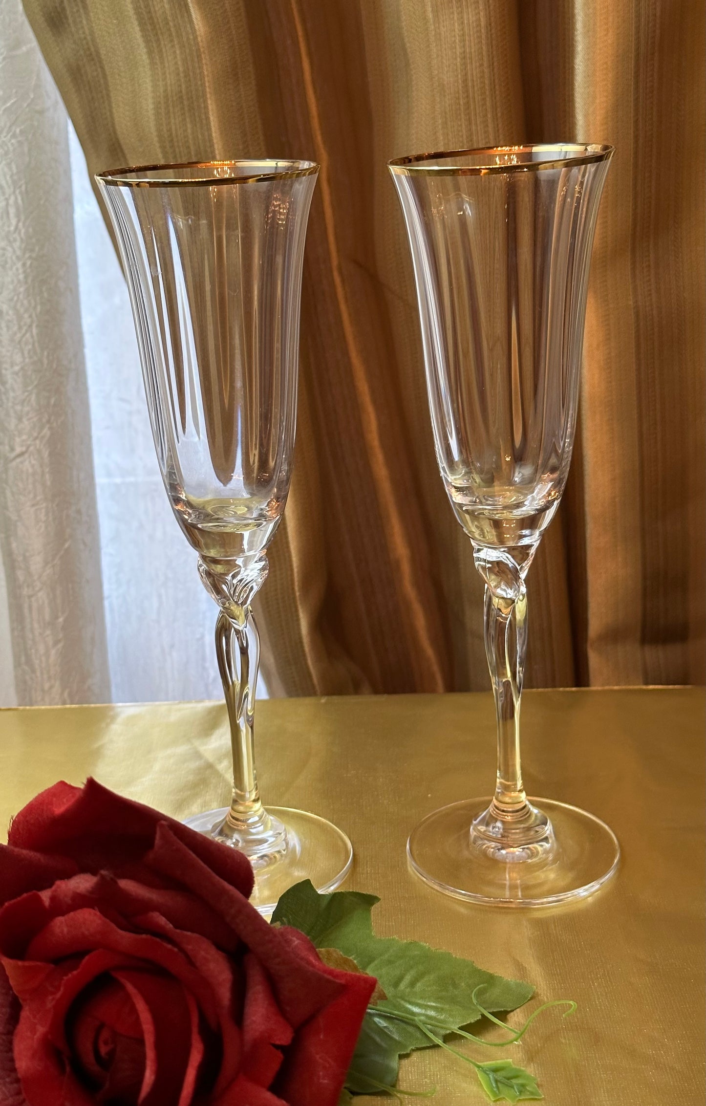 Crystal Champagne Flutes, Set of 8 Cristal De Flandre Crystal Flutes