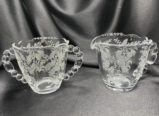 Fuchsia (Etched) by Tiffin-Franciscan Sugar and Creamer
