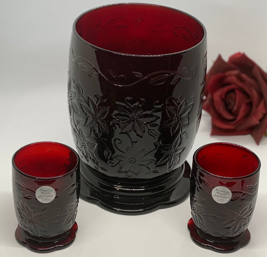 Princess House Fantasia Ruby Red Candle Holder and Two Votive Holders