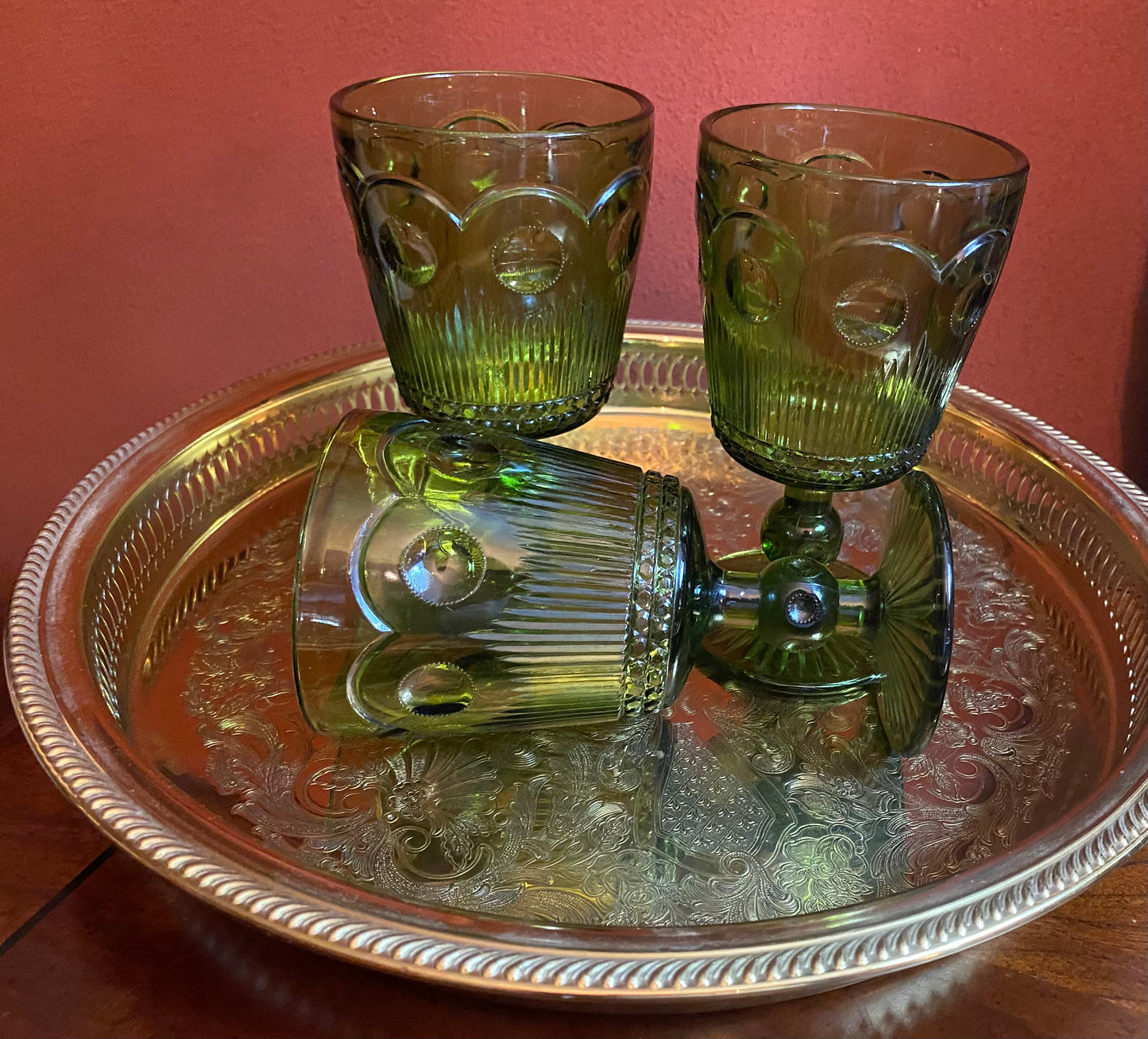 St. Genevieve Green Water Goblets by Bartlett Collins