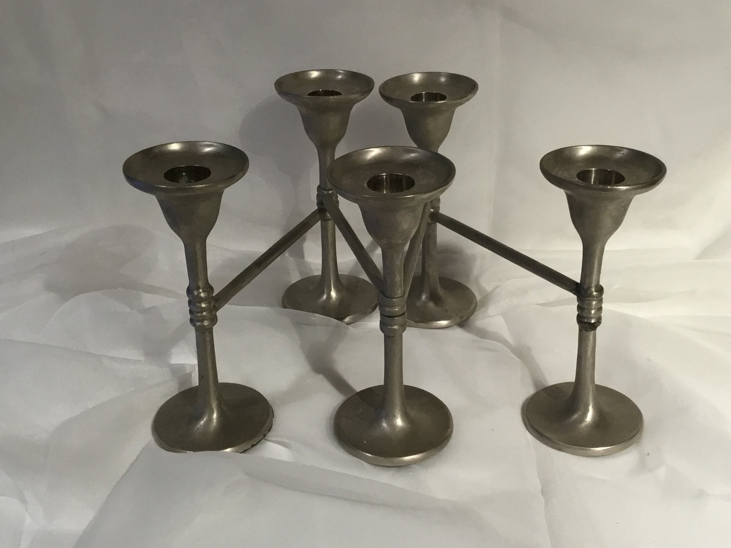 Pottery Barn 5 Arm Silver Adjustable, Expandable Pillar Candle Holder Centerpiece