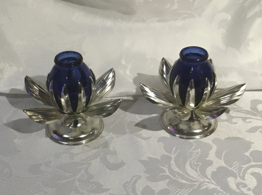 Cobalt Blue and Silver Candle Holders