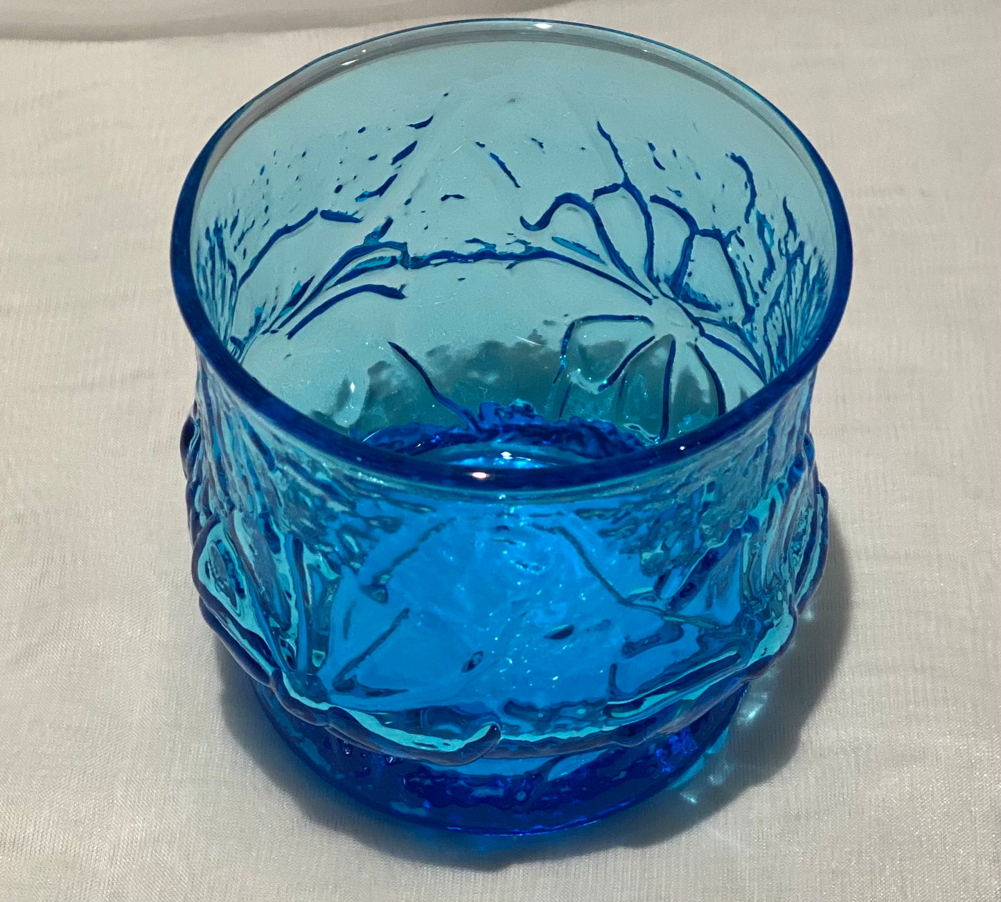 Old Fashioned Rain flower Laser Blue Glasses by Anchor Hocking