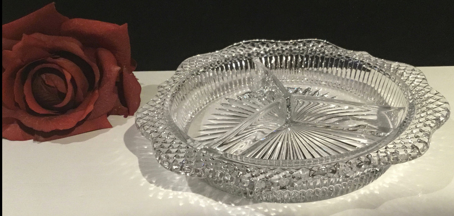 Anchor Hocking Miss America Clear 3 Part Relish Dish