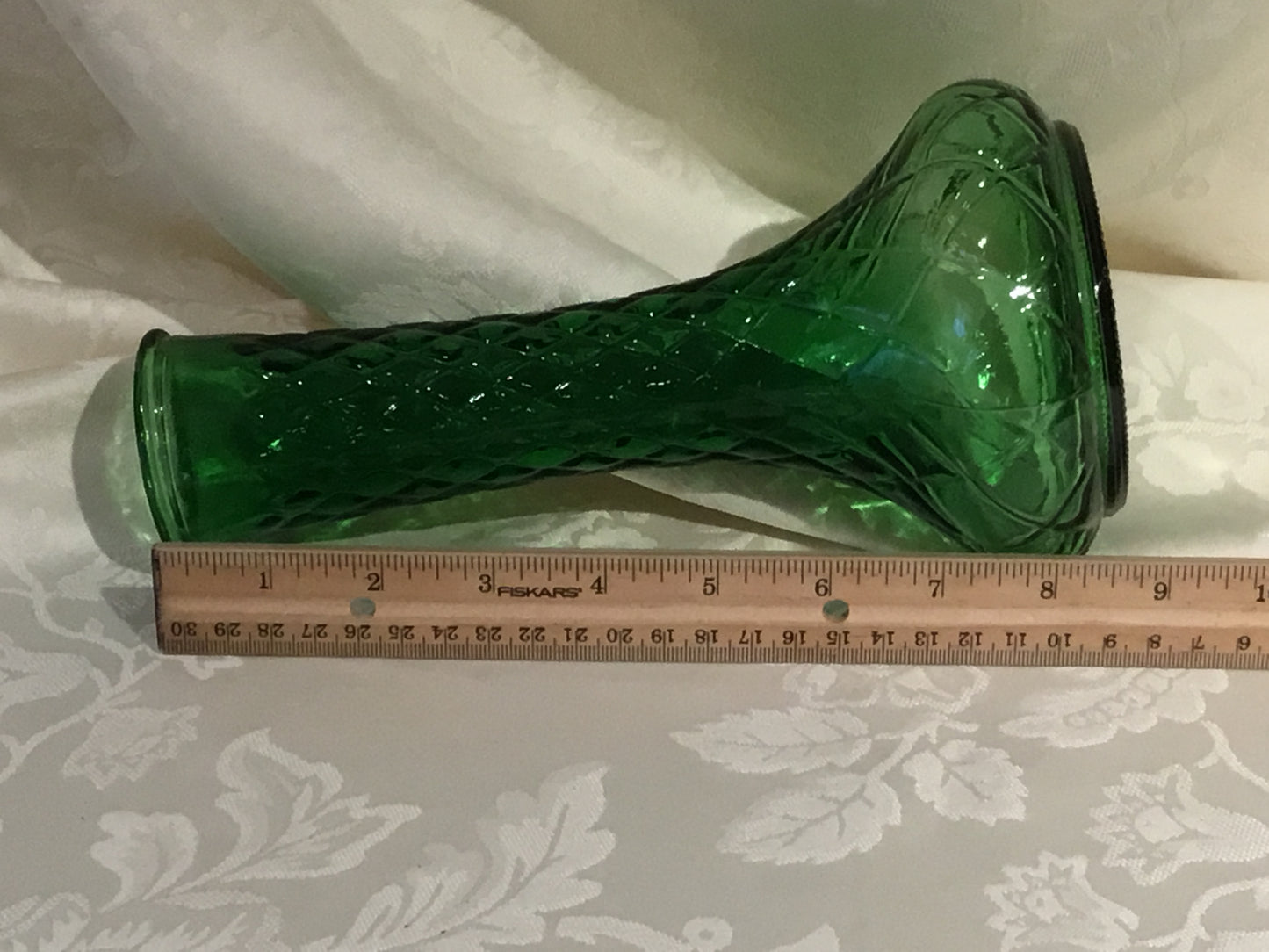 Hoosier Glass Quilted Diamond Pattern Green Glass Vase Number 4095, #3
