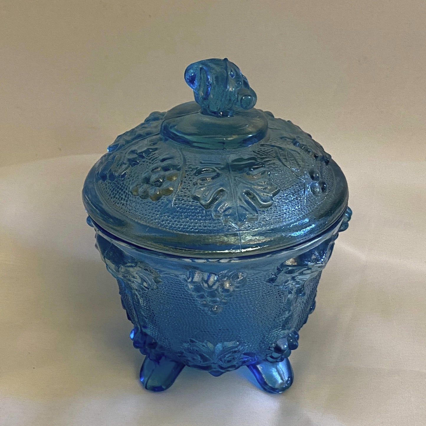 Vintage Blue Depression Glass Candy Dish With Lid