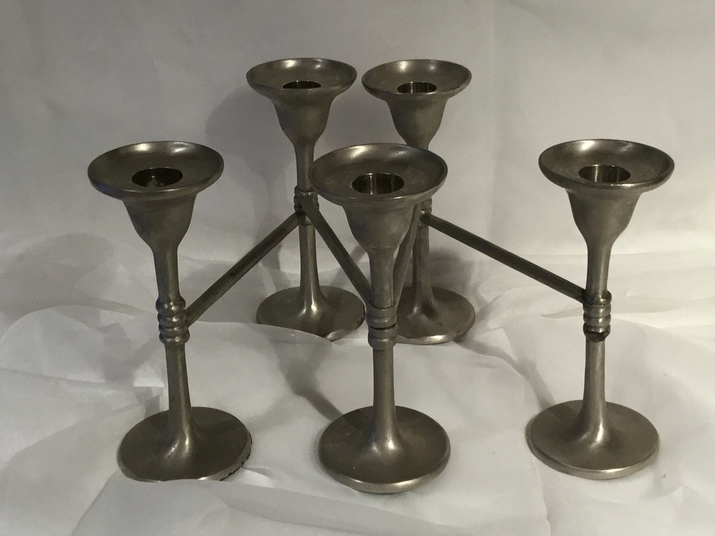 Pottery Barn 5 Arm Silver Adjustable, Expandable Pillar Candle Holder Centerpiece